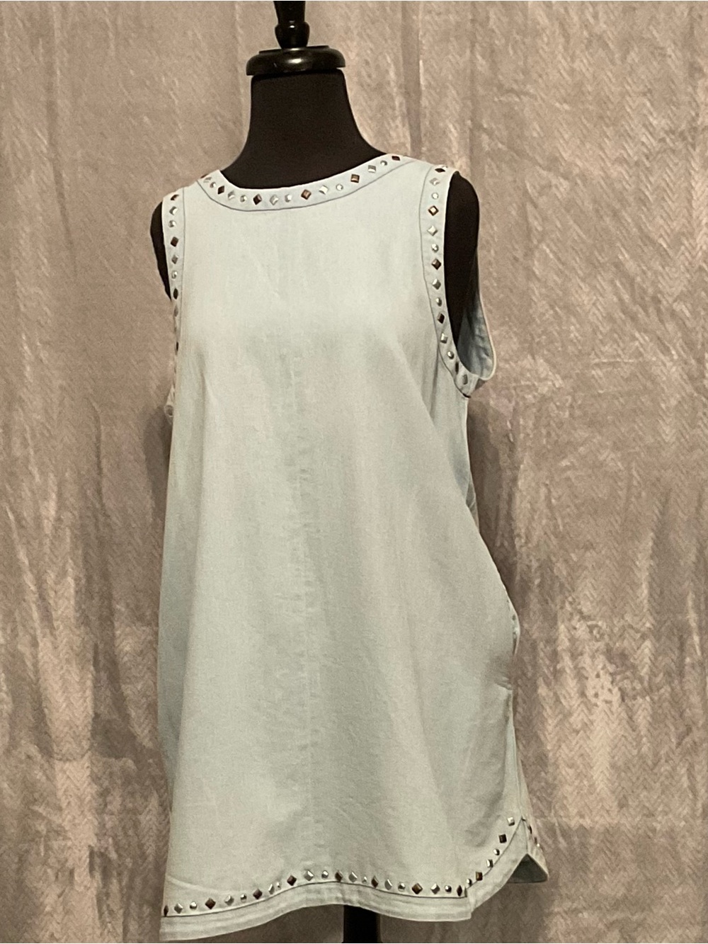 TCEC Pale Blue Sleeveless Stud-Trim Tunic
